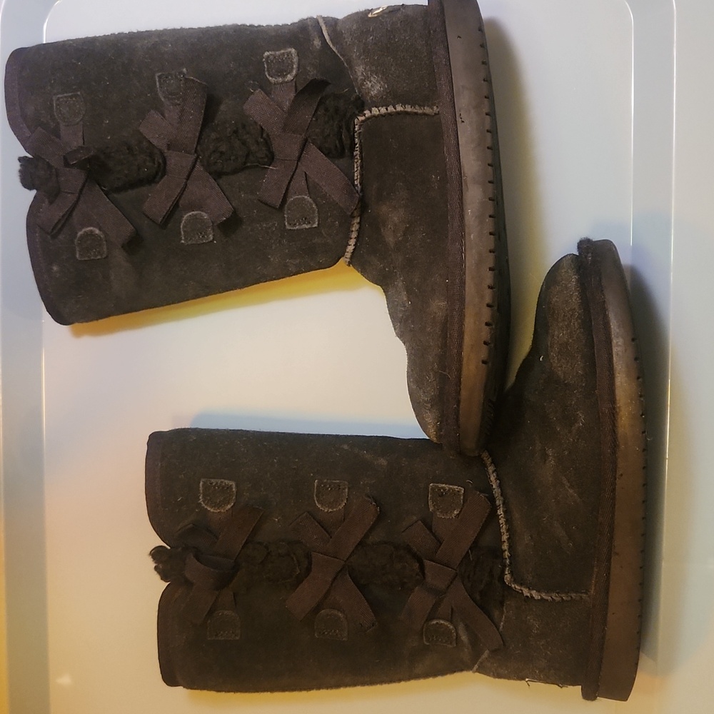 UGG Kookaburra Tall Black Bailey Bow Kids Boots Footwear Size 1
